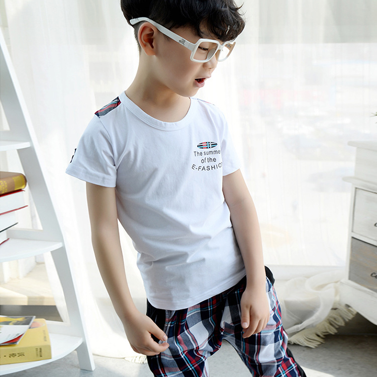 夏季新款男童裝格子套裝兒童套裝男童方格短袖套裝加盟代理工廠,批發,進口,代購