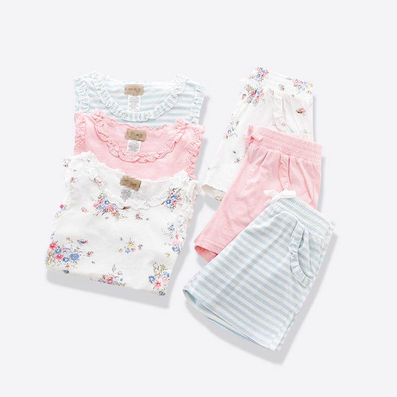 外貿童裝原單 夏款女童純棉背心套裝  中大童女孩無袖休閒傢居服工廠,批發,進口,代購