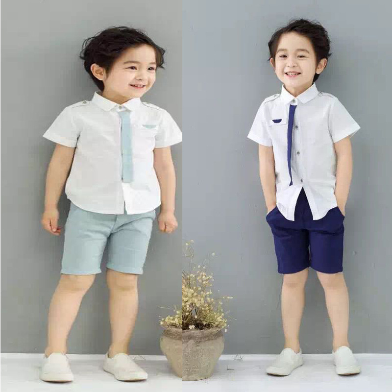 童裝2016夏裝新品韓版帥氣男童套裝 紳士襯衫兩件套 國際一件代發工廠,批發,進口,代購