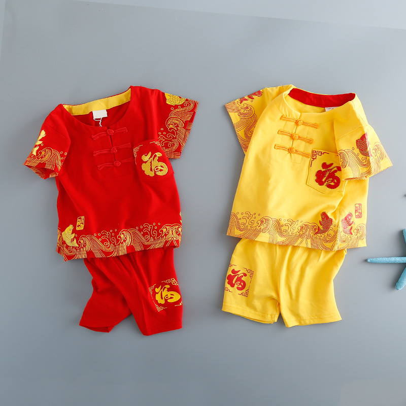 男童女童寶寶夏裝套裝2新款小孩的衣服0-1-2歲半短袖唐裝兒童禮服工廠,批發,進口,代購