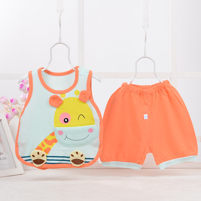 適樂貝貝 批發夏季兒童無袖套裝韓版卡通眼鏡熊嬰兒服裝代理加盟工廠,批發,進口,代購