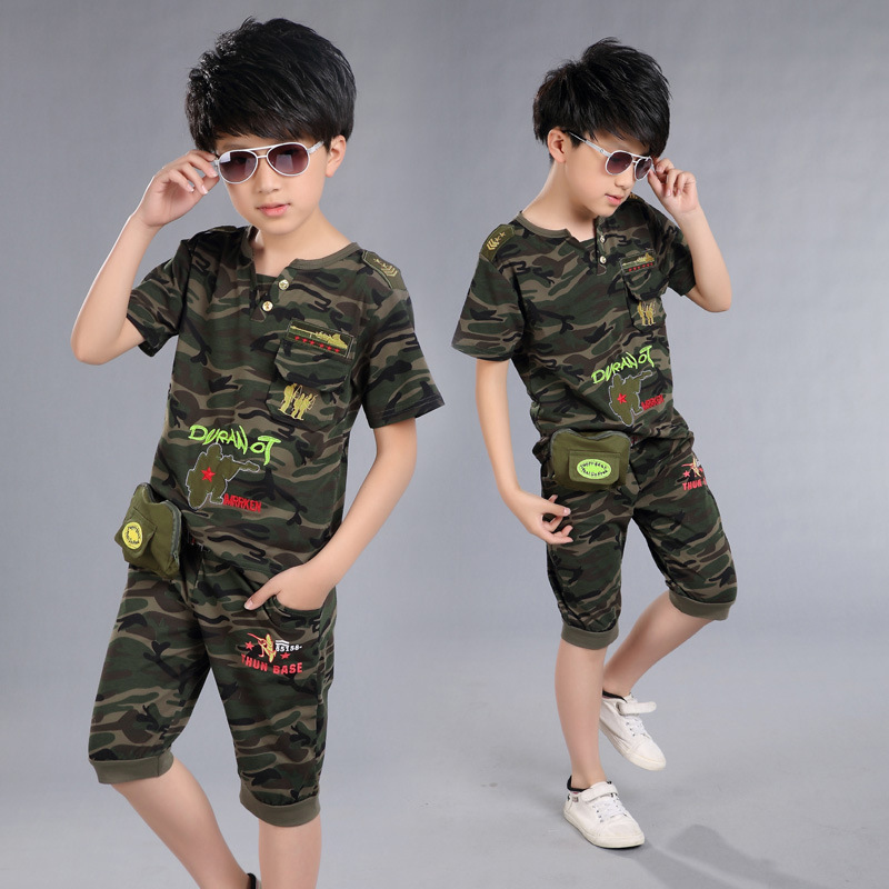 2016新款夏裝中大男童純棉套裝夏季短袖兒童迷彩服男孩軍裝運動裝批發・進口・工廠・代買・代購