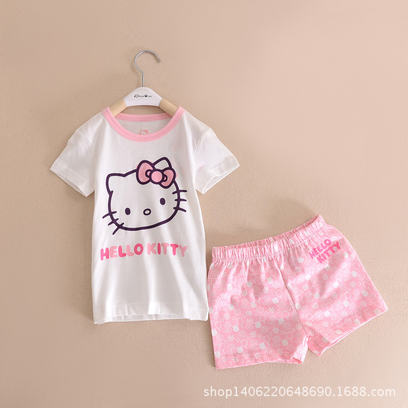 外貿原單童裝helloKitty純棉女童夏款短袖短褲套裝出口正品原包裝工廠,批發,進口,代購