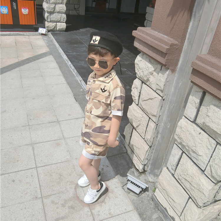 韓國歐巴同款兒童迷彩服三件套 夏季寶寶童裝男女童套裝工廠,批發,進口,代購