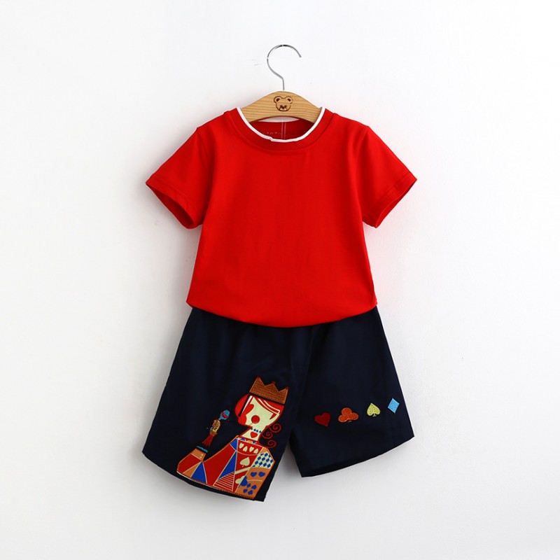 605504 新款夏裝套裝明星同款短袖童T恤+撲克刺繡不規則邊裙褲工廠,批發,進口,代購