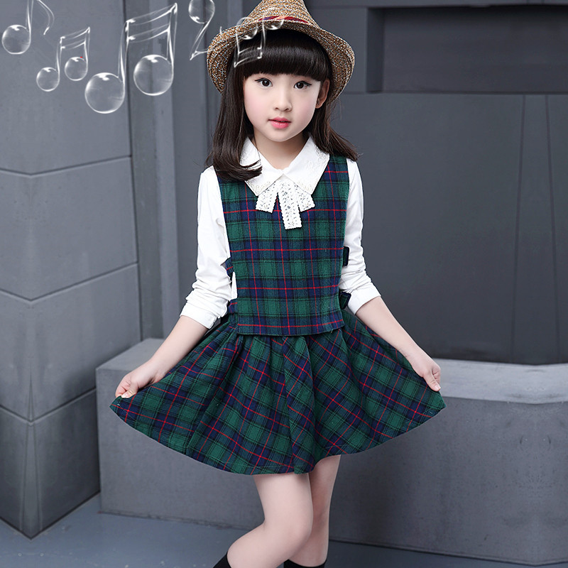 新品女童春秋裙套裝兒童韓版三件套女大童格子裙套裝潮一件代發工廠,批發,進口,代購