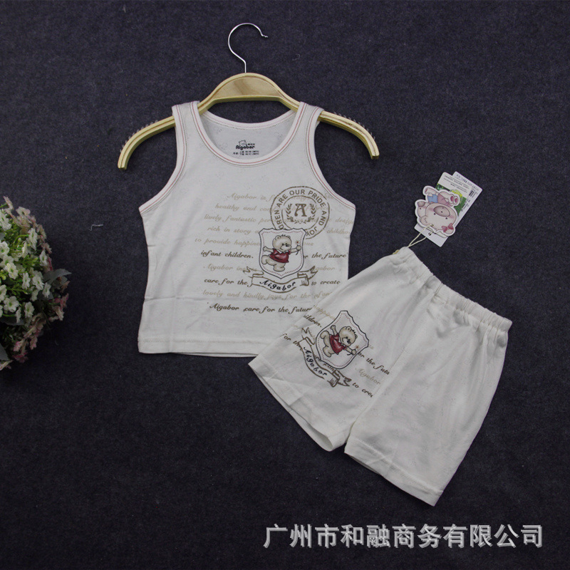 2016夏季童裝男童女童嬰兒兒童套裝韓版單麵麻賽爾提花嬰兒背心工廠,批發,進口,代購