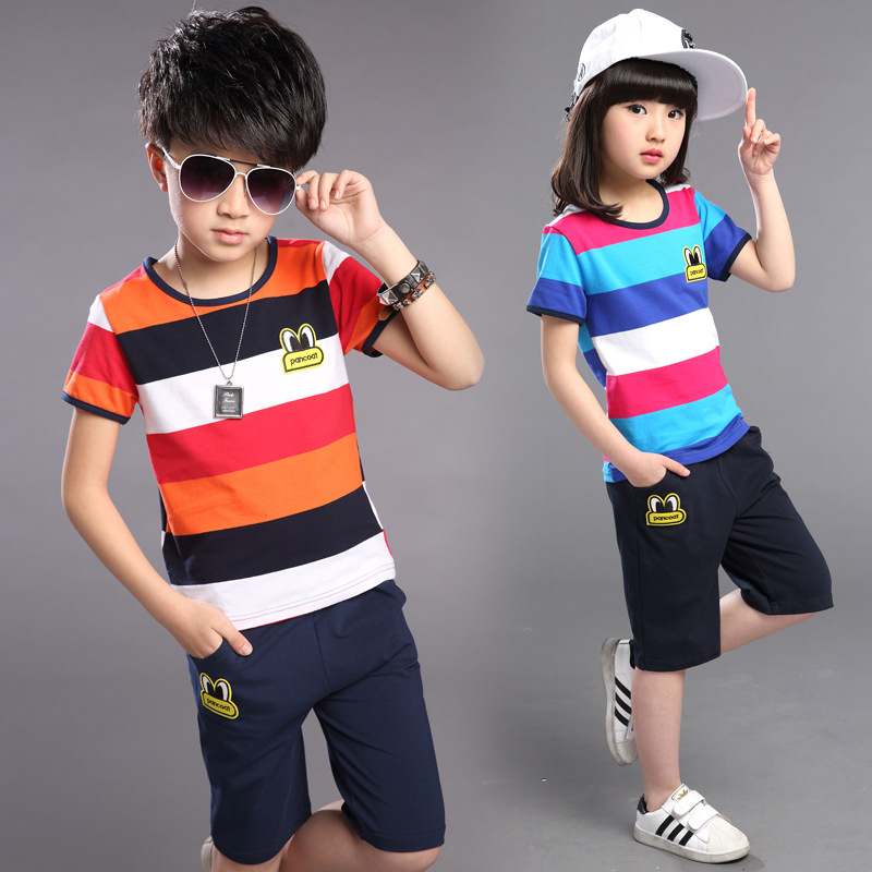 兒童夏款童裝一件代發 新款男女童條紋短袖套裝韓版品牌童裝1838批發・進口・工廠・代買・代購