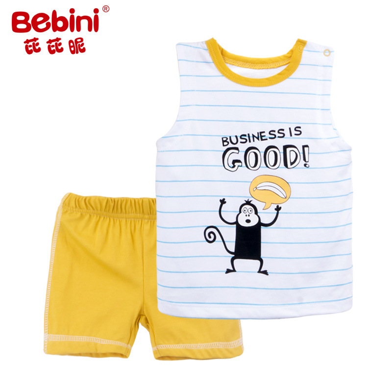 Bebini芘芘昵夏裝新款嬰幼兒男寶寶無袖童裝男童套頭純棉套裝批發工廠,批發,進口,代購