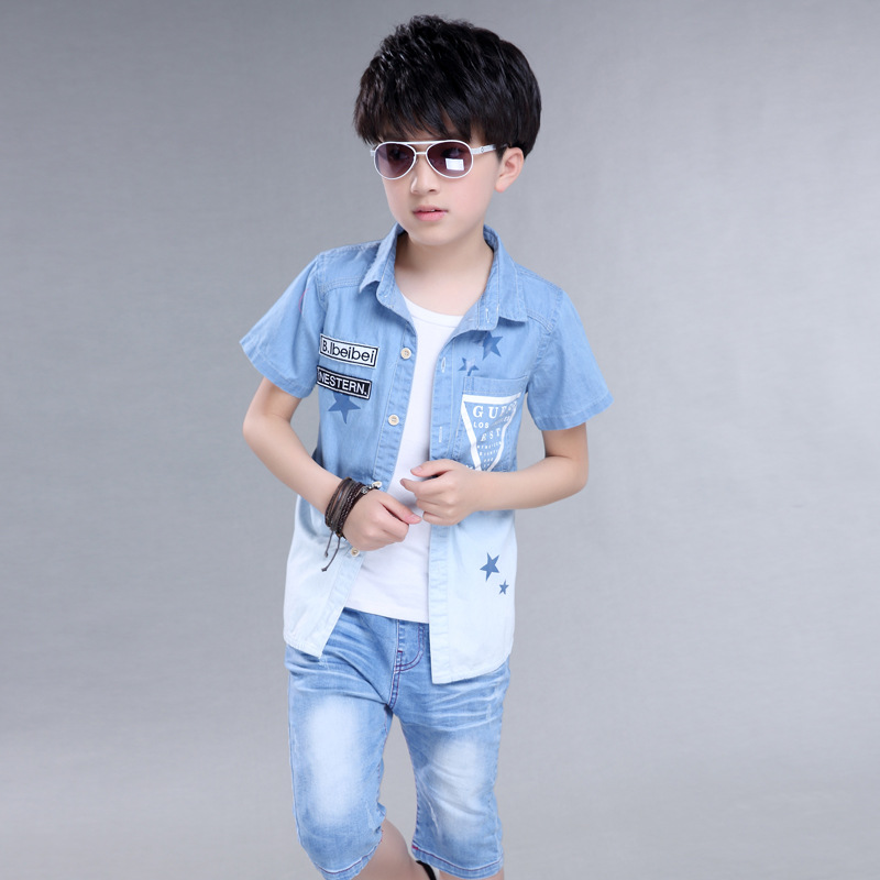 一件代發童裝2016夏季男童中大童牛仔時尚韓版短袖兒童套裝男批發工廠,批發,進口,代購