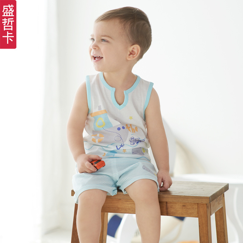 盛哲卡2016夏裝新款 男童純棉無袖V領背心+短褲套裝 童裝潮H1602工廠,批發,進口,代購