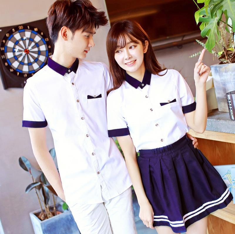 2016韓版夏季情侶裝班服立領修身襯衫班服潮工廠,批發,進口,代購