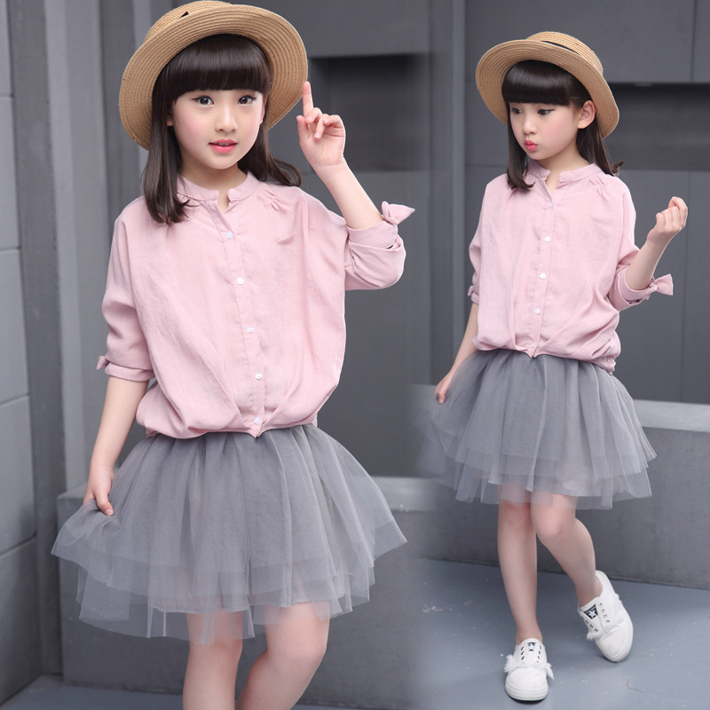 5.28 夏季新品 中大童女童棉麻蝙蝠衫中袖襯衫半身裙兩件休閒套裝工廠,批發,進口,代購