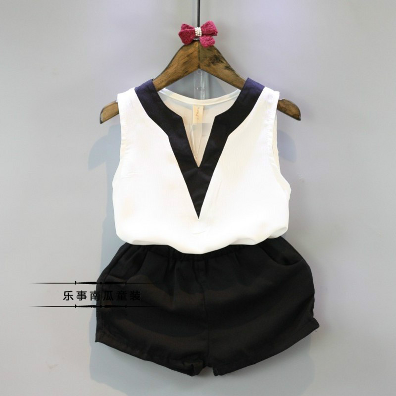 2016女童夏季新款簡約背心+短褲套裝工廠,批發,進口,代購