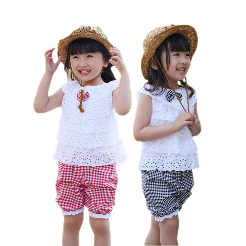 夏季清涼寶寶韓版小童格子套裝 16年外貿熱銷鏤空嬰幼兒童套裝工廠,批發,進口,代購