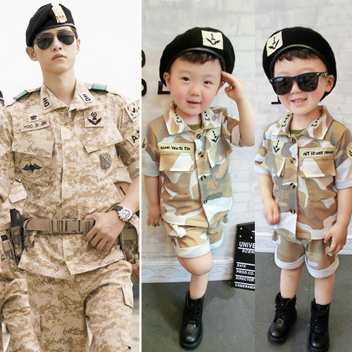 仲基宋同款童裝男女兒童貝雷帽裝迷彩服後裔徽章軍裝太陽韓國正品工廠,批發,進口,代購