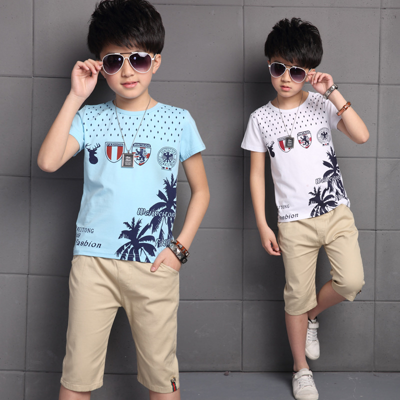 2016夏季童套裝男童套裝椰子樹校服中大童運動兒童套裝童裝批發工廠,批發,進口,代購