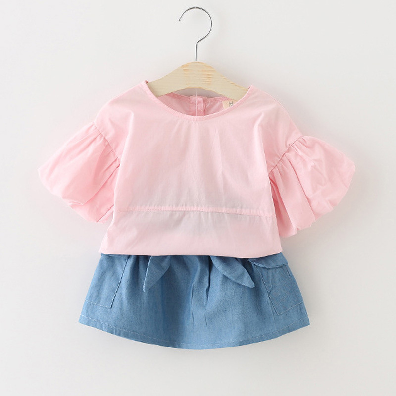 童裝代銷2016春夏新款嬰兒韓版服裝女童寶寶中袖襯衣牛仔短裙套裝工廠,批發,進口,代購