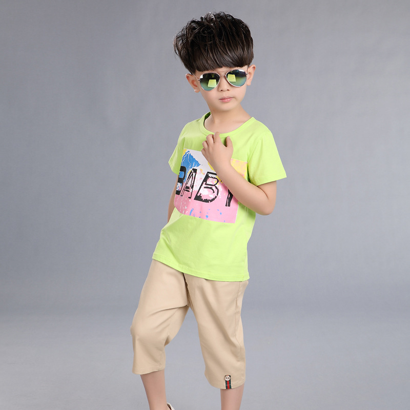 兒童夏季新款套裝 2016男童字母BABY童T恤五分卡其短褲兩件童套裝批發・進口・工廠・代買・代購