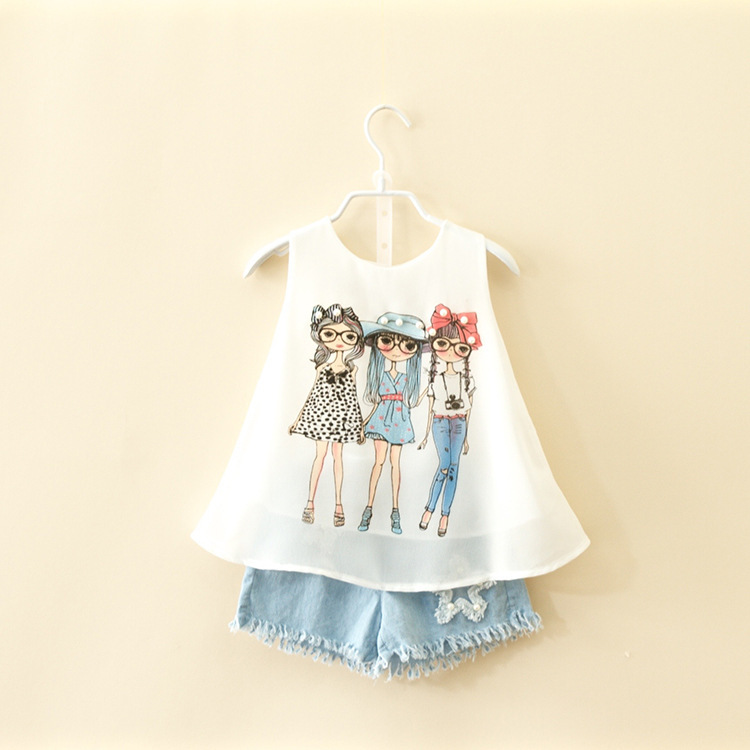 2016年夏季最新品韓版潮品女童時尚女孩雪紡背心+短褲套裝工廠,批發,進口,代購
