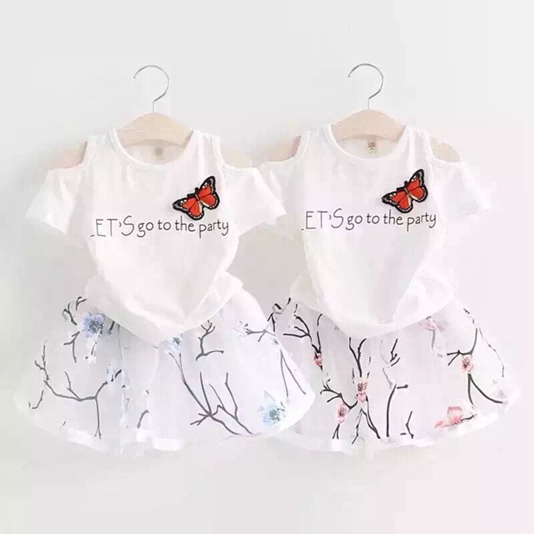 2016夏季女童服裝批發中小童短袖短裙兩件套 蝴蝶蕾絲公主裙代發工廠,批發,進口,代購