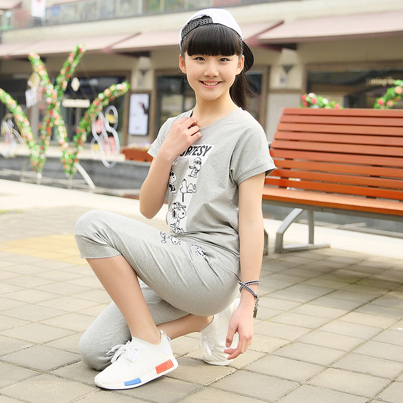 童裝女童夏季套裝 2016新款兒童中大童短袖T恤兩件套 一件代發工廠,批發,進口,代購
