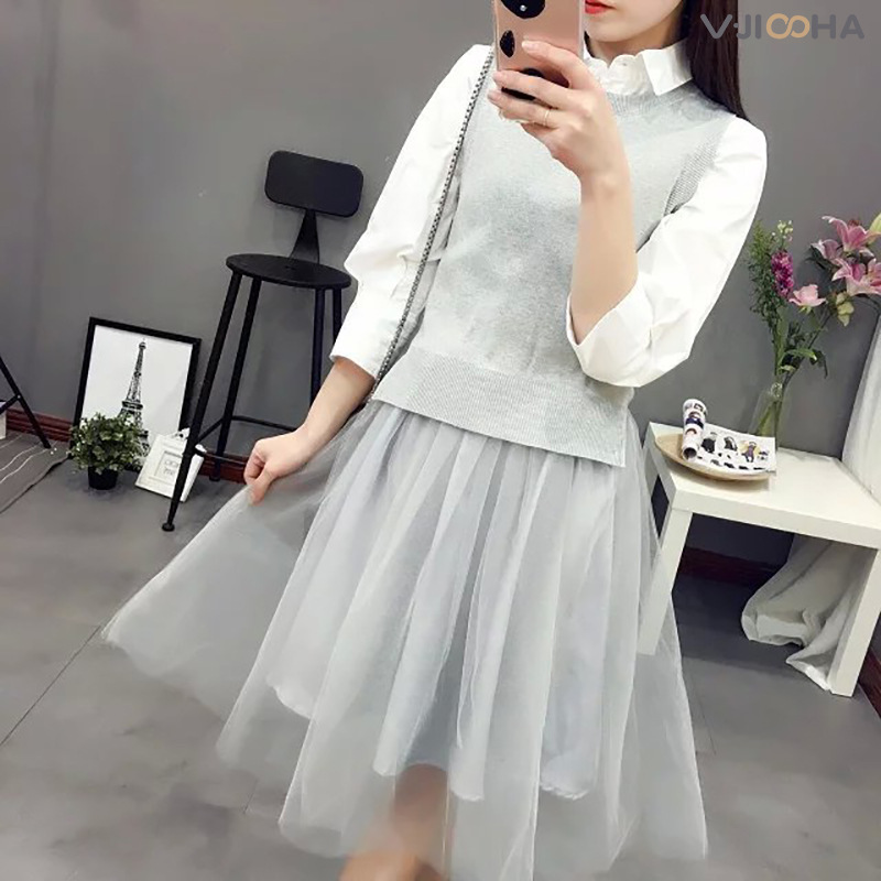 日本代購版新款連衣裙 針織小背心網紗襯衫裙兩件套A1-TZ531工廠,批發,進口,代購