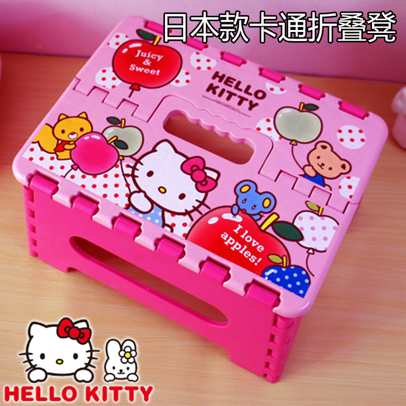 日本款KT貓kitty卡通折疊凳子便攜式加厚小板凳兒童塑料凳子傢用工廠,批發,進口,代購