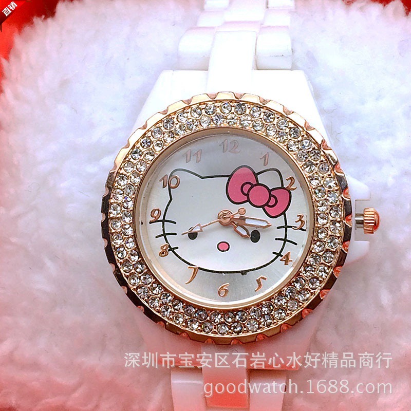 hello kitty時尚韓版手錶 KT貓女孩閃鉆手錶 凱蒂貓閃鉆手錶工廠,批發,進口,代購