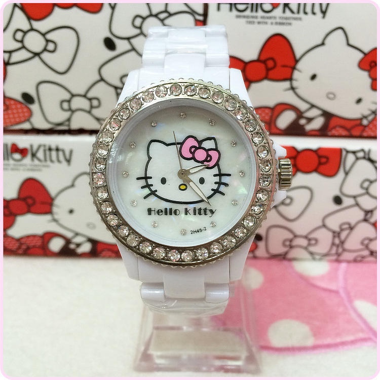 hello kitty時尚韓版手錶 KT貓女孩閃鉆手錶 凱蒂貓日本機芯手錶工廠,批發,進口,代購