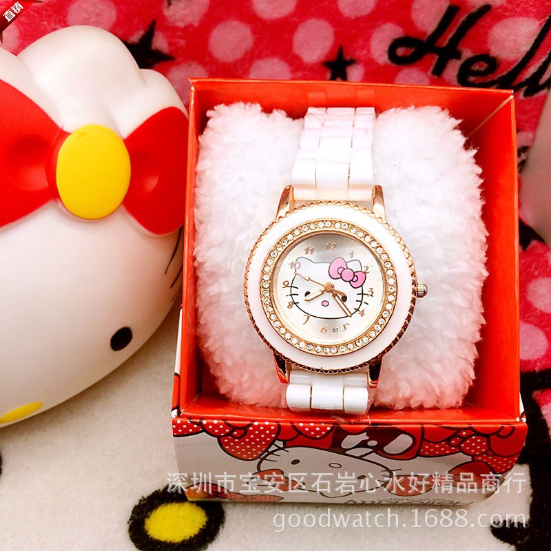 hello kitty時尚韓版手錶 KT貓女孩閃鉆手錶 凱蒂貓卡通學生手錶工廠,批發,進口,代購