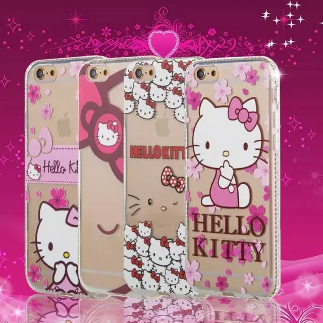 日本HelloKitty櫻花水鉆iphone6手機殼蘋果6S plus凱蒂貓透明軟套工廠,批發,進口,代購
