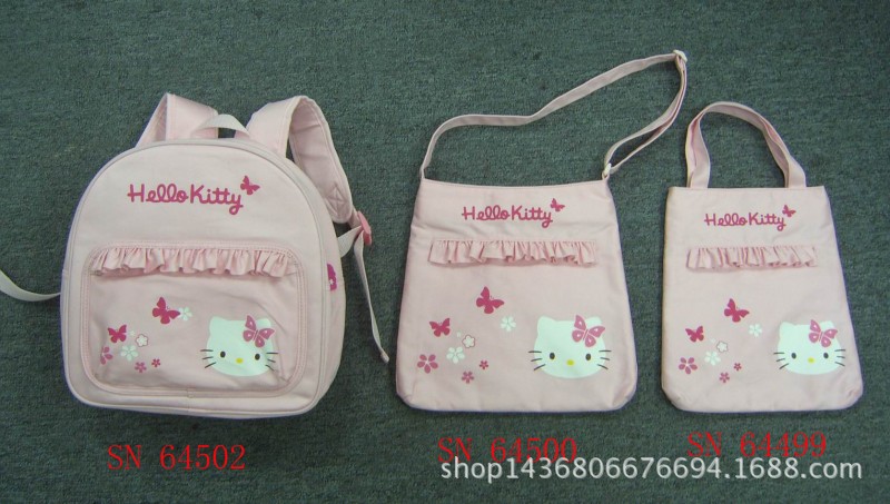新款兒童卡通背包三件套凱蒂貓帆佈斜挎背包日本兒童用包加工工廠,批發,進口,代購