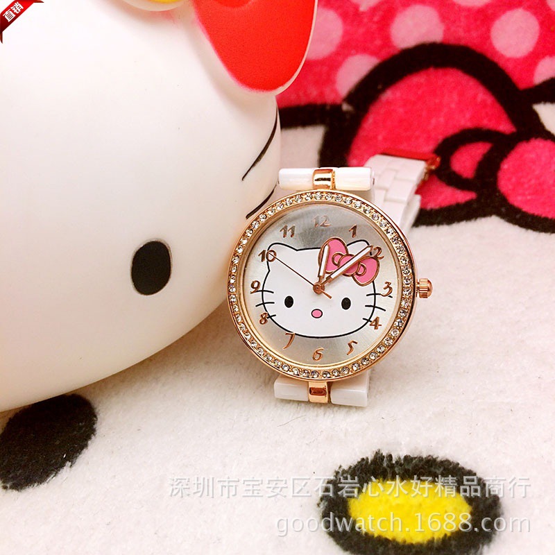 韓版時尚hello kitty手錶 KT貓女孩閃鉆手錶 凱蒂貓卡通學生手錶工廠,批發,進口,代購
