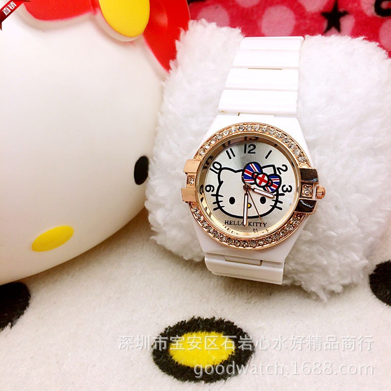 hello kitty時尚韓版手錶 KT貓女孩閃鉆手錶 凱蒂貓閃鉆手錶工廠,批發,進口,代購