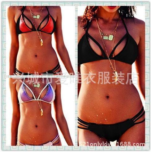 2014爆款維多利亞的秘密VS性感拼接撞色比基尼Bikini泳衣女速賣通工廠,批發,進口,代購