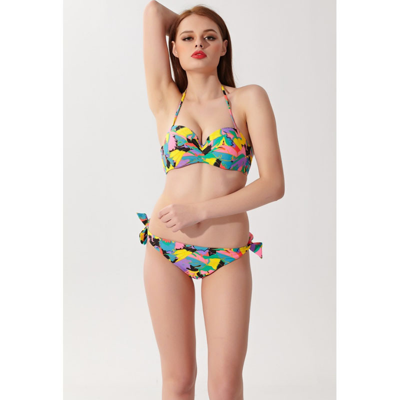 2016夏季新款維多利亞的秘密印花分體泳衣bikini 性感掛脖比基尼工廠,批發,進口,代購