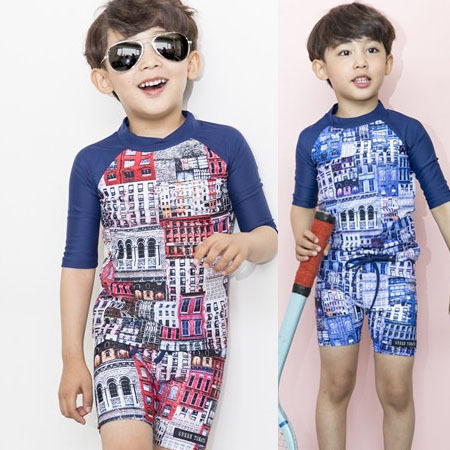韓國代購進口正品男女童裝兒童插肩袖窗戶圖案泳裝套裝2016夏款GO工廠,批發,進口,代購