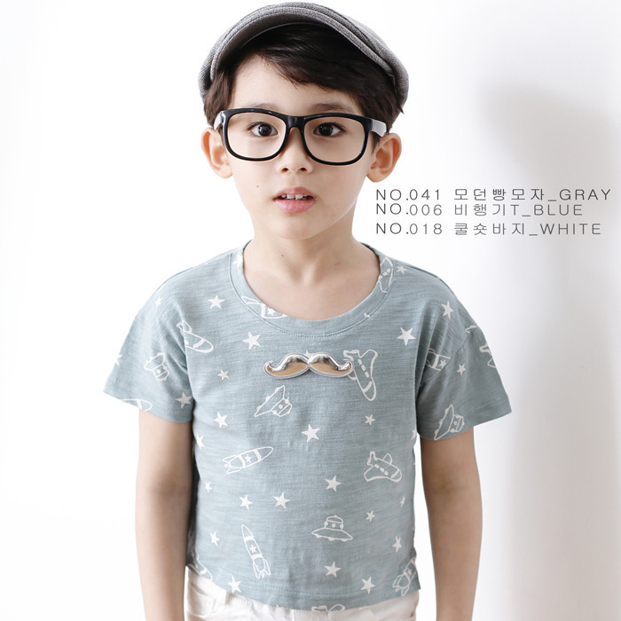 韓國進口正品童裝代購批發 2016夏男童胡須飛船修身短袖T恤0508工廠,批發,進口,代購