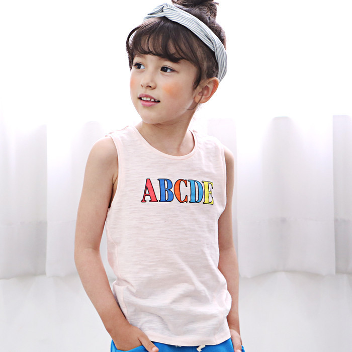 韓國進口正品童裝代購批發 2016夏女童無袖彩色字母背心T恤0620工廠,批發,進口,代購