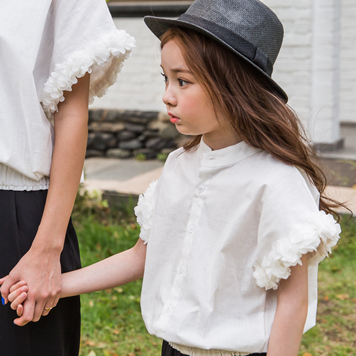 韓國進口正品童裝代購批發 2016夏女童母女花朵袖邊T恤親子裝0607工廠,批發,進口,代購