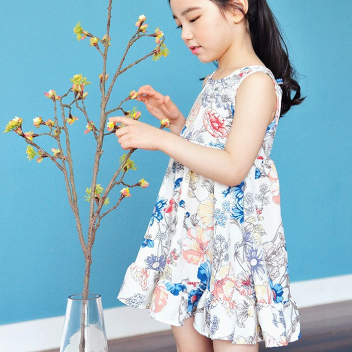 韓國正品進口童裝代購批發 2016夏女童無袖花朵高腰連衣裙0523工廠,批發,進口,代購
