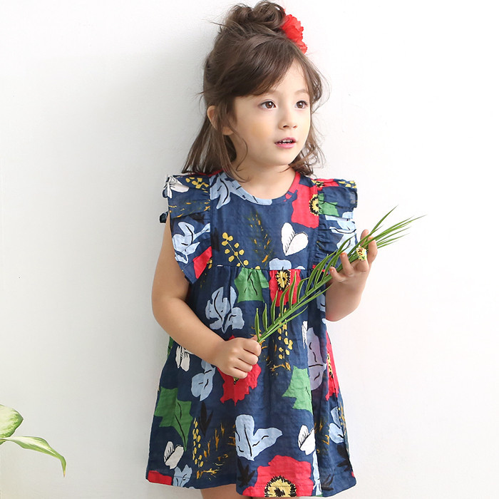 韓國正品進口童裝代購批發 2016夏女童喇叭袖花朵可愛連衣裙0616工廠,批發,進口,代購