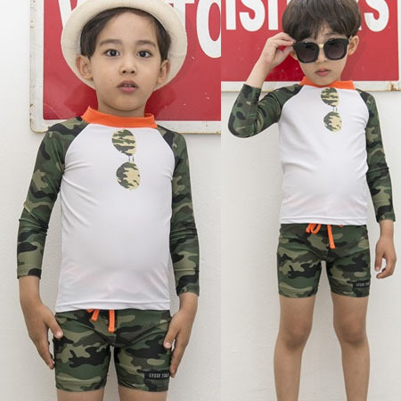 韓國代購進口正品男女童裝兒童插肩袖迷彩長袖泳裝套裝2016夏款GO工廠,批發,進口,代購