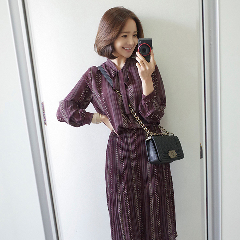 2016韓國代購同款chic味道女性修身收腰小波點民族風假領帶連衣裙工廠,批發,進口,代購