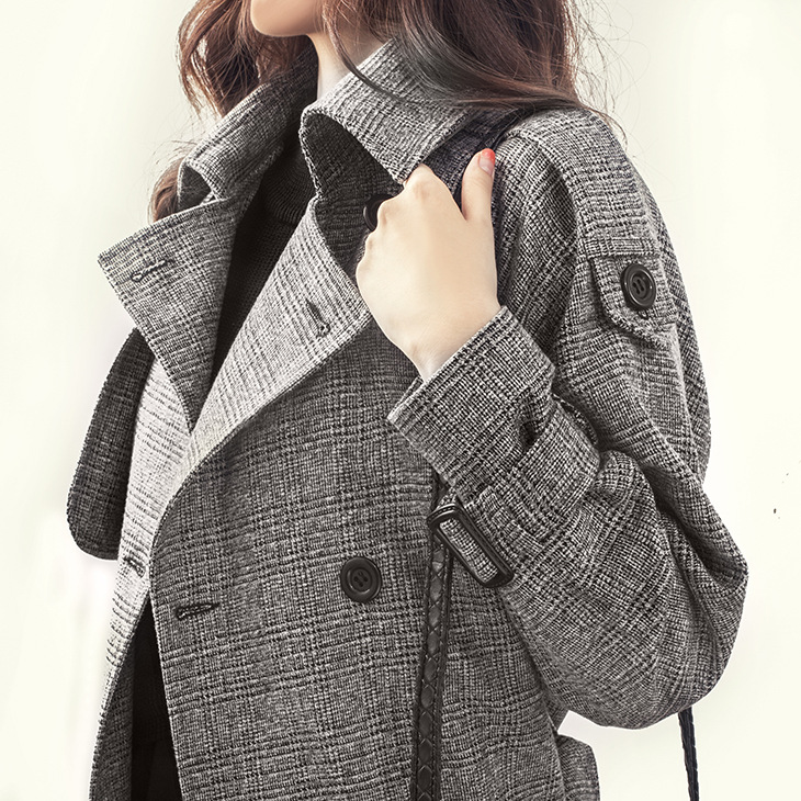 韓國2015女秋季新品新款秋裝韓版雙排扣中長款大衣大碼風衣外套工廠,批發,進口,代購