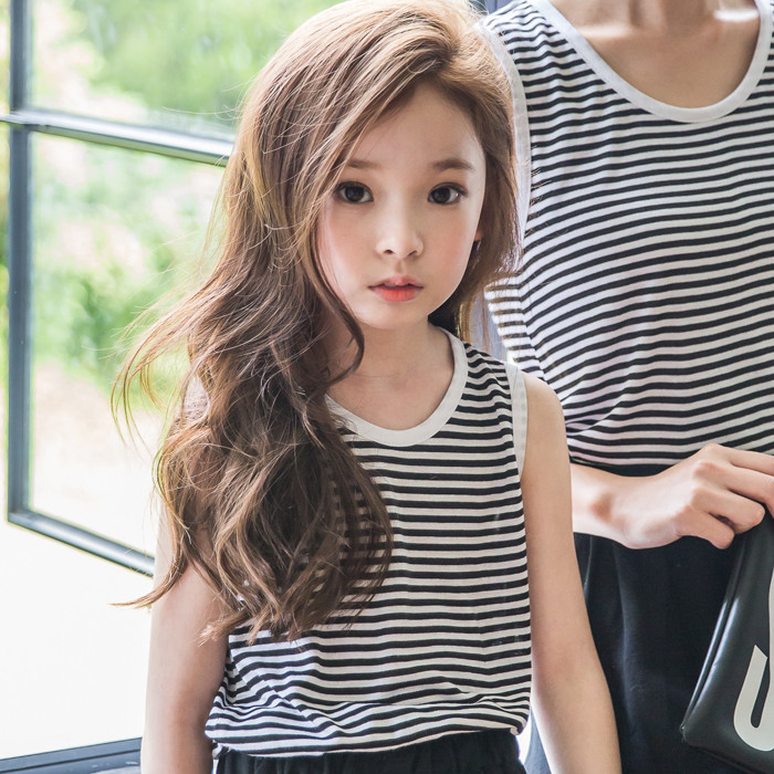韓國進口正品童裝代購批發 2016夏女童母女條紋寬松背心T恤0607工廠,批發,進口,代購