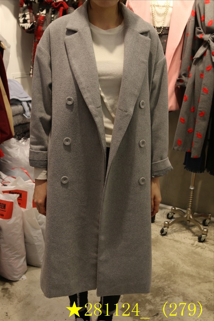 2015冬裝新款韓國代購東大門正品女裝批發西裝領雙排扣長款呢大衣工廠,批發,進口,代購