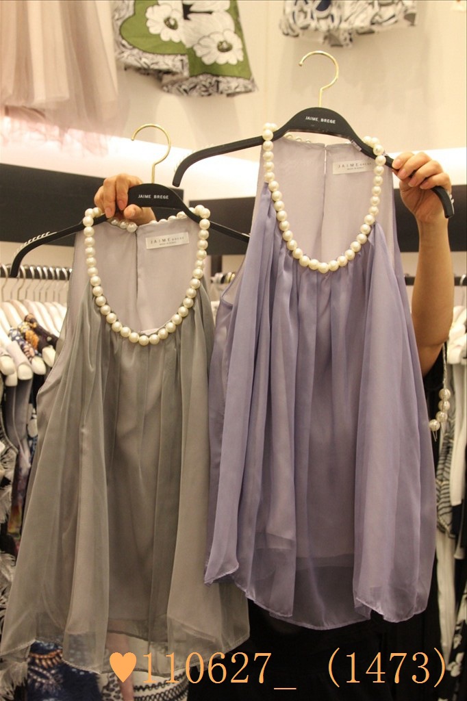 2015夏裝新款韓國代購東大門女裝正品批發珍珠領純色網紗娃娃上衣工廠,批發,進口,代購