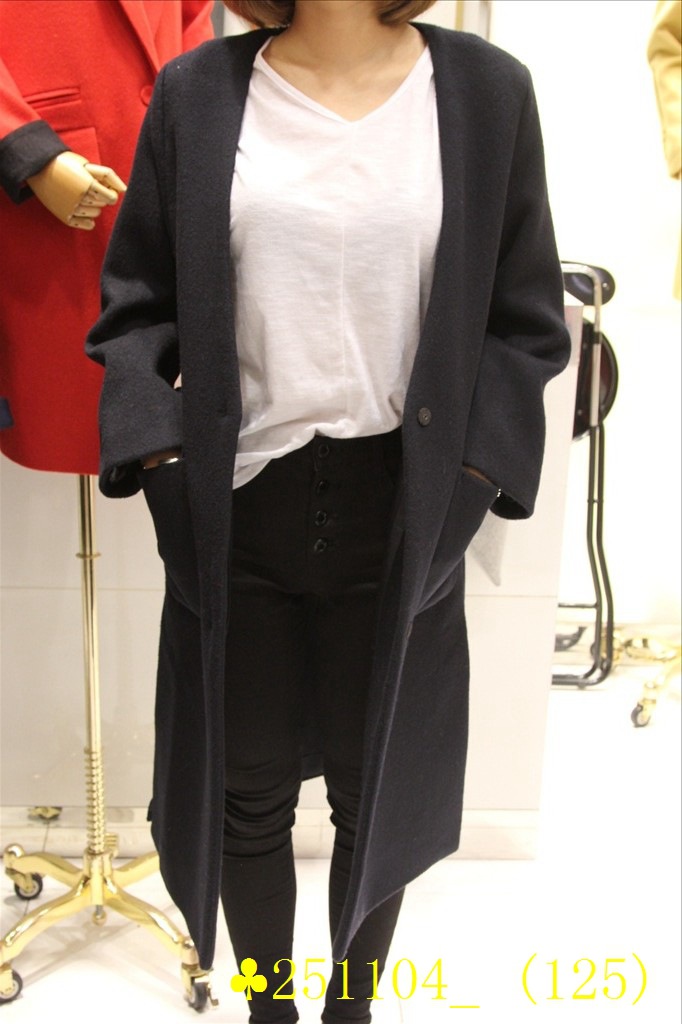 2015秋裝新款韓國代購東大門女裝正品批發V領大口袋修身純色大衣工廠,批發,進口,代購